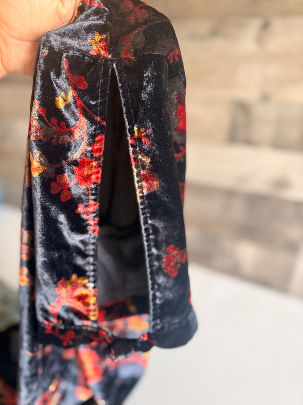 LOFT Navy Velvet Floral Mini Dress with Red Accents - Picture 5 of 8